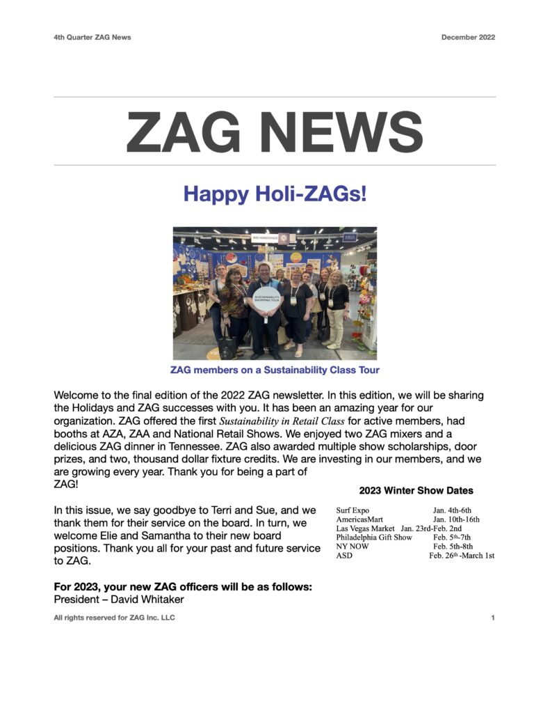 ZAG Newsletter Dec. 2022
